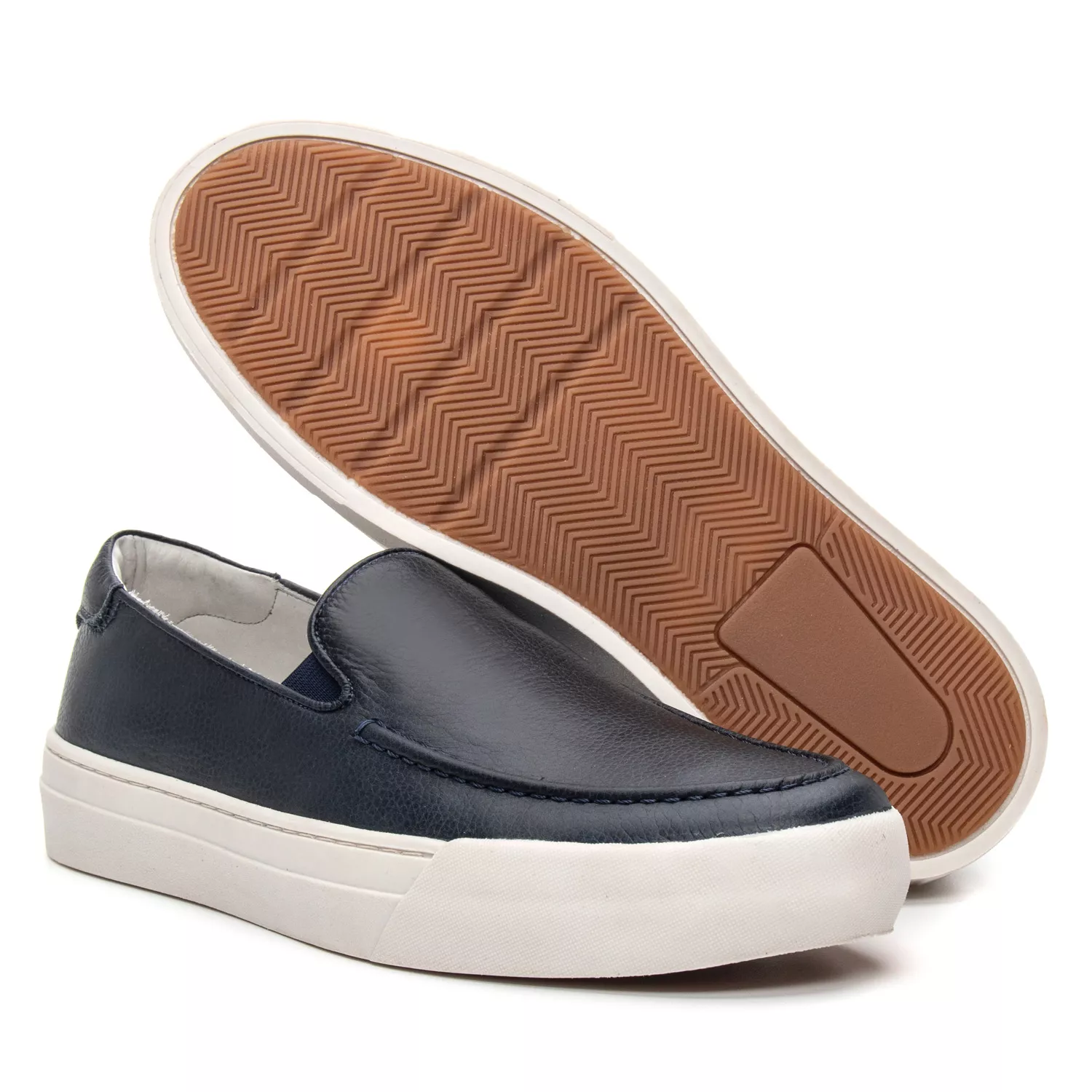 Sapatênis Masculino Slip-on de Couro Azul Marinho