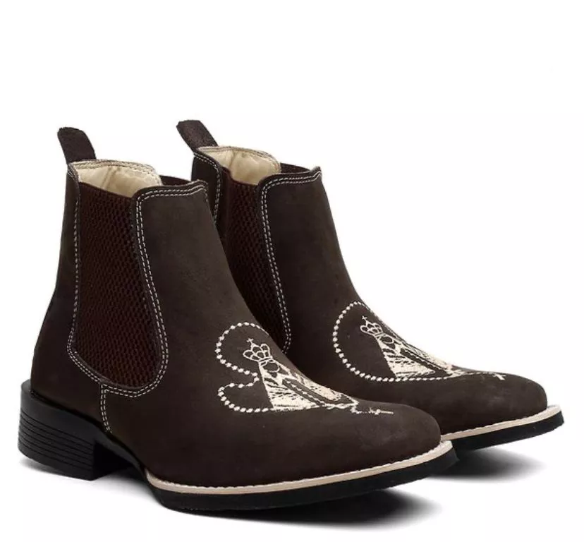 Botina Feminina Country Bico Quadrado Couro Legítimo Nobuck Café Nossa ...