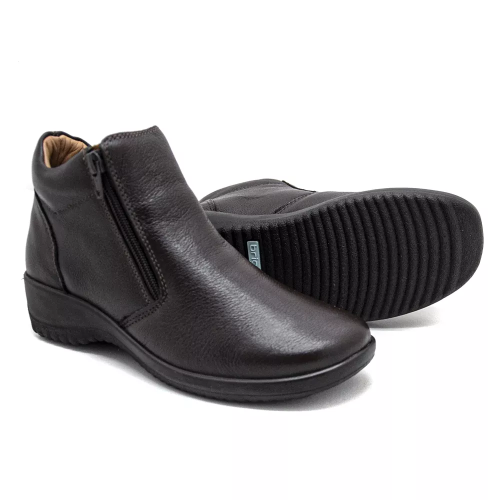 Bota Feminina Confortável Zíper Couro Cafe Levecomfort Copia ...