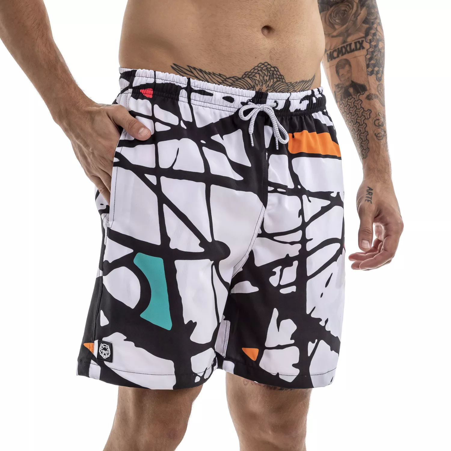 Short Tactel Estampado Forthem Premium Masculino Branco Artistic 2 ...
