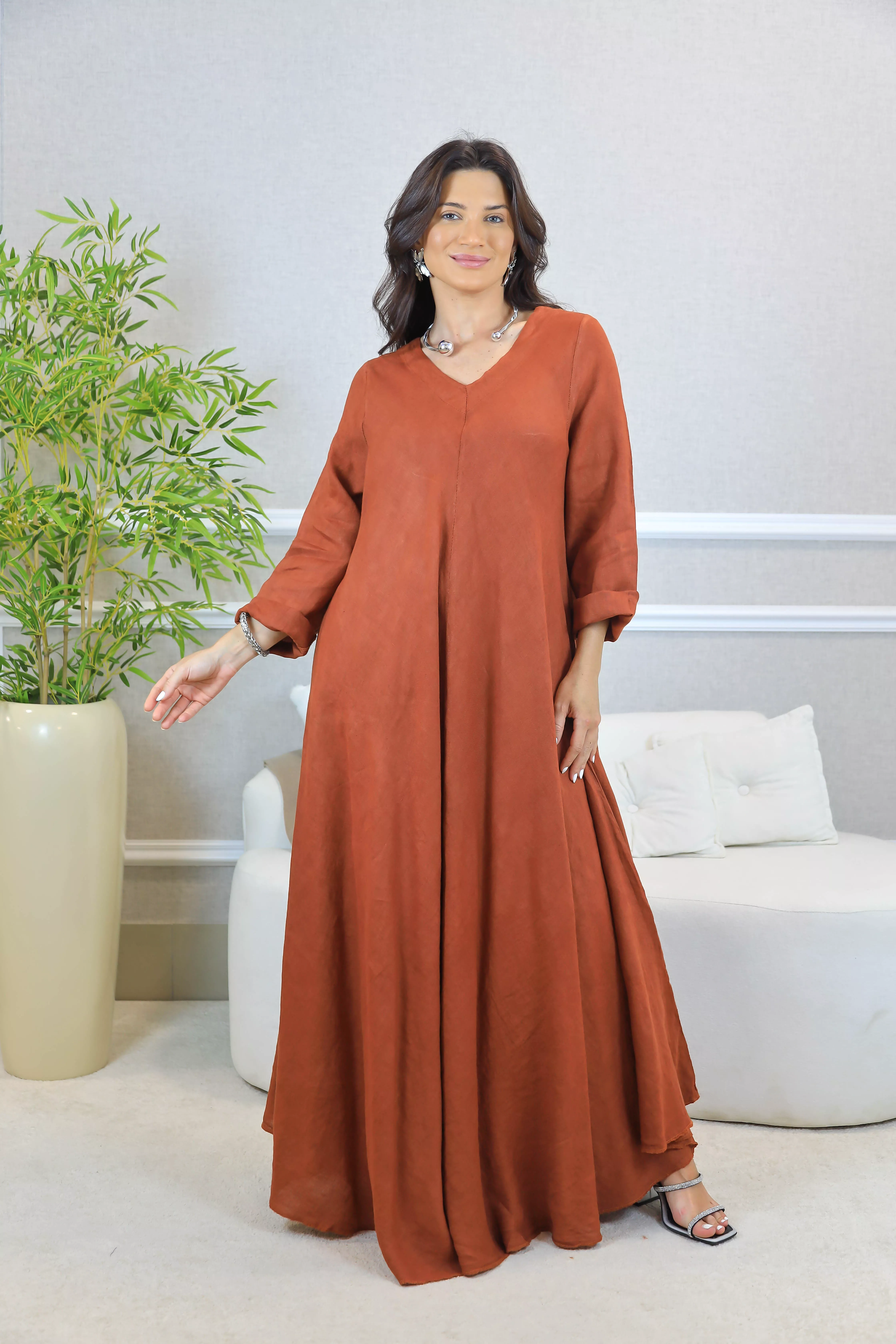 VESTIDO ANYAH TERRA COTA | Loja Linho Italiano