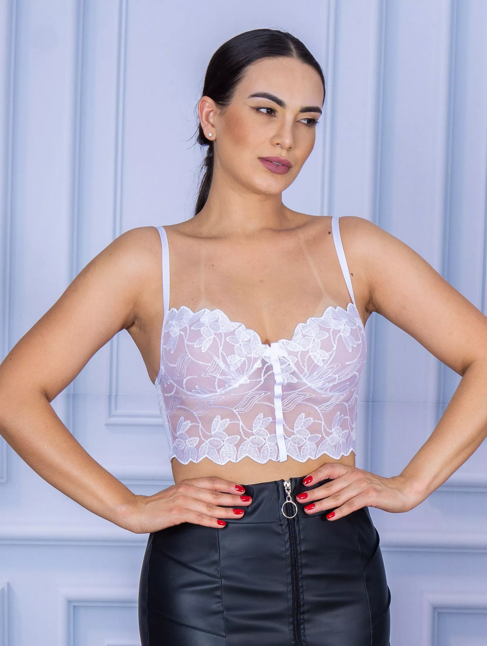 トップス leinwande Petal Strap Dress Bra Top Top Cropped Renda Vermelho | Moda LLevo | Moda Fitness