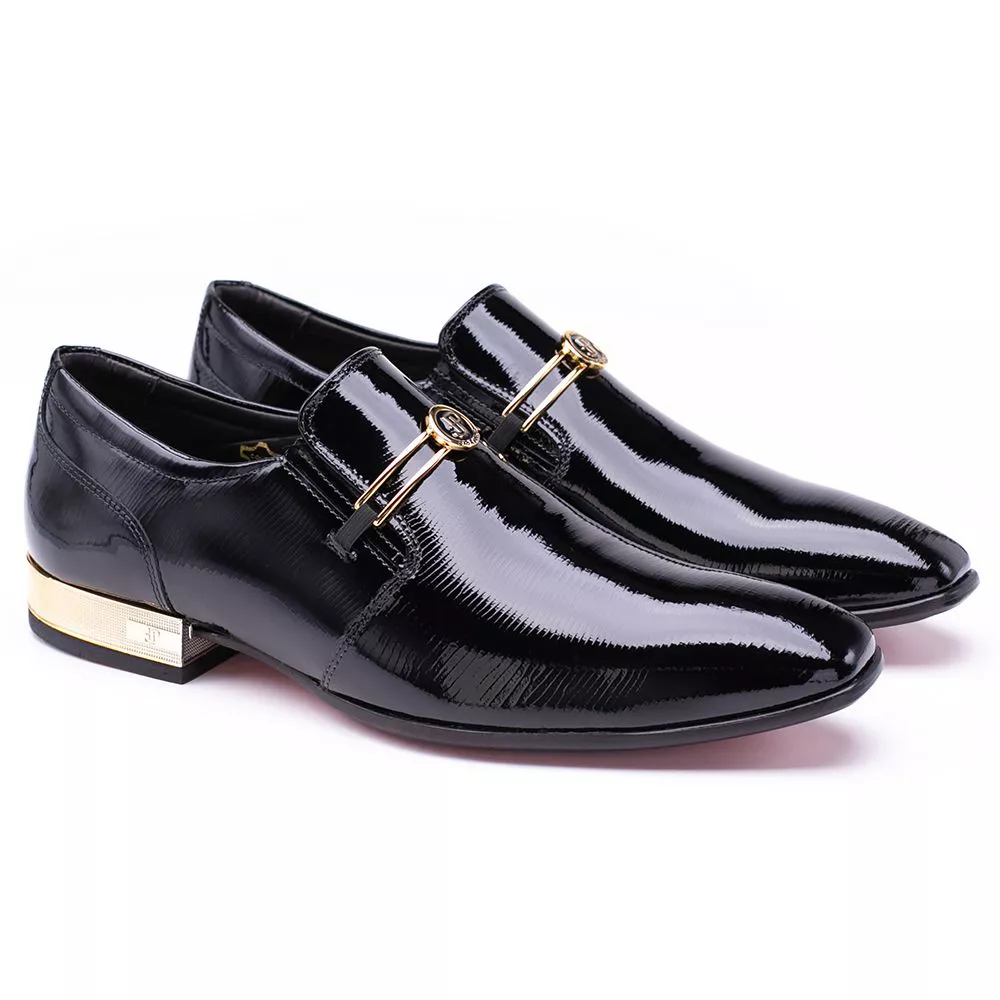 Sapato Social Jota Pe Preto Verniz Montblanc Gold | MADOK