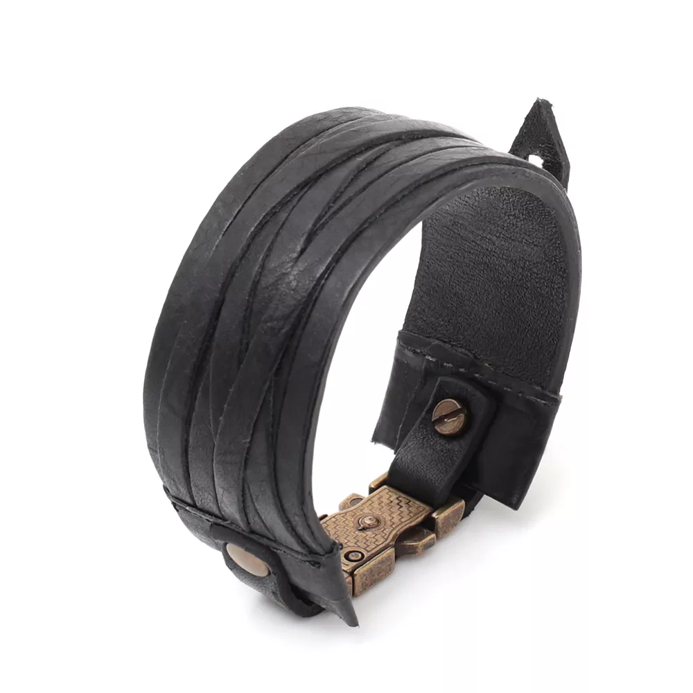 PRY Sculpted Leather Buckle Bracelet 黒 Triple Leather Buckle