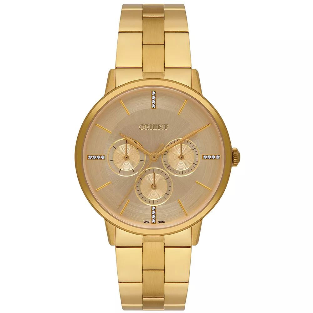 Relógio Orient Analógico Dourado Mostrador Champanhe FGSSM090