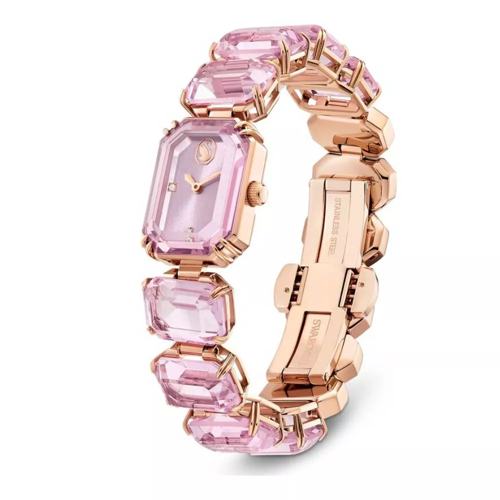 Relógio Swarovski Octagonal Cristais Rosa