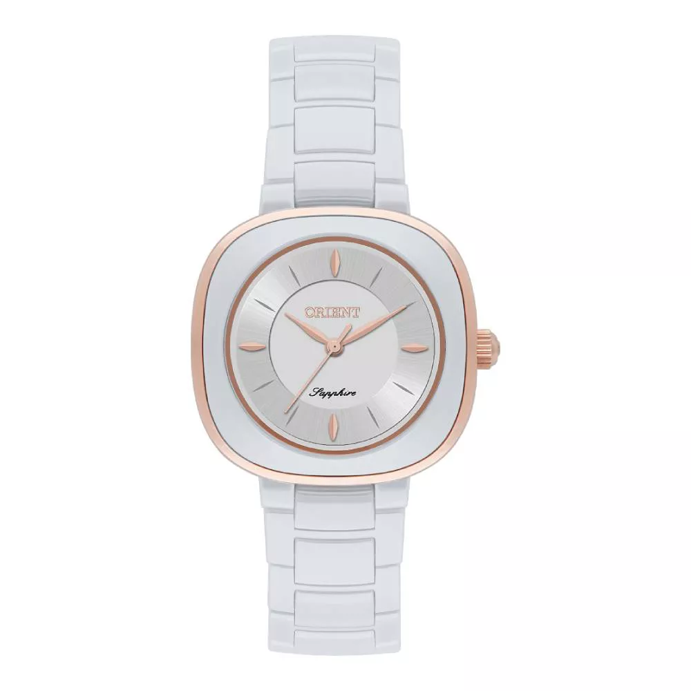 Relógio Orient Feminino Ceramic Branco com Rose LTSK0016