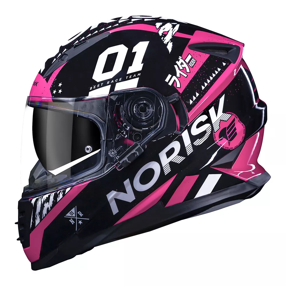 Capacete Norisk Ff302 Soul Tokyo - Preto/Branco/Rosa (Viseira