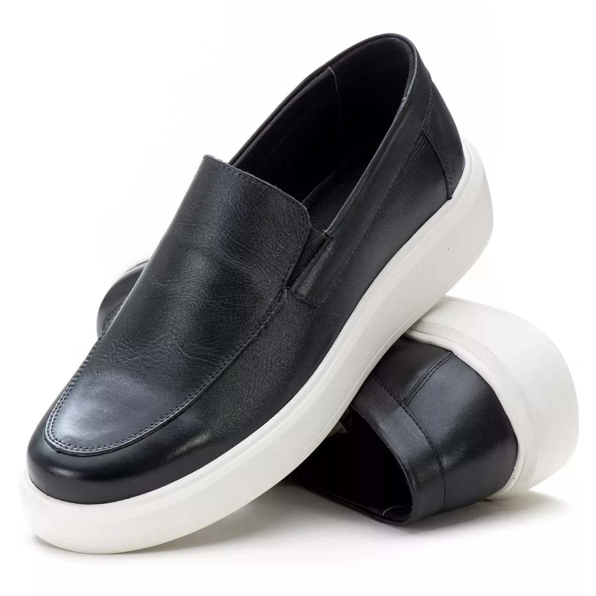 Slip On Masculino Em Couro Milano Preto | Private Label
