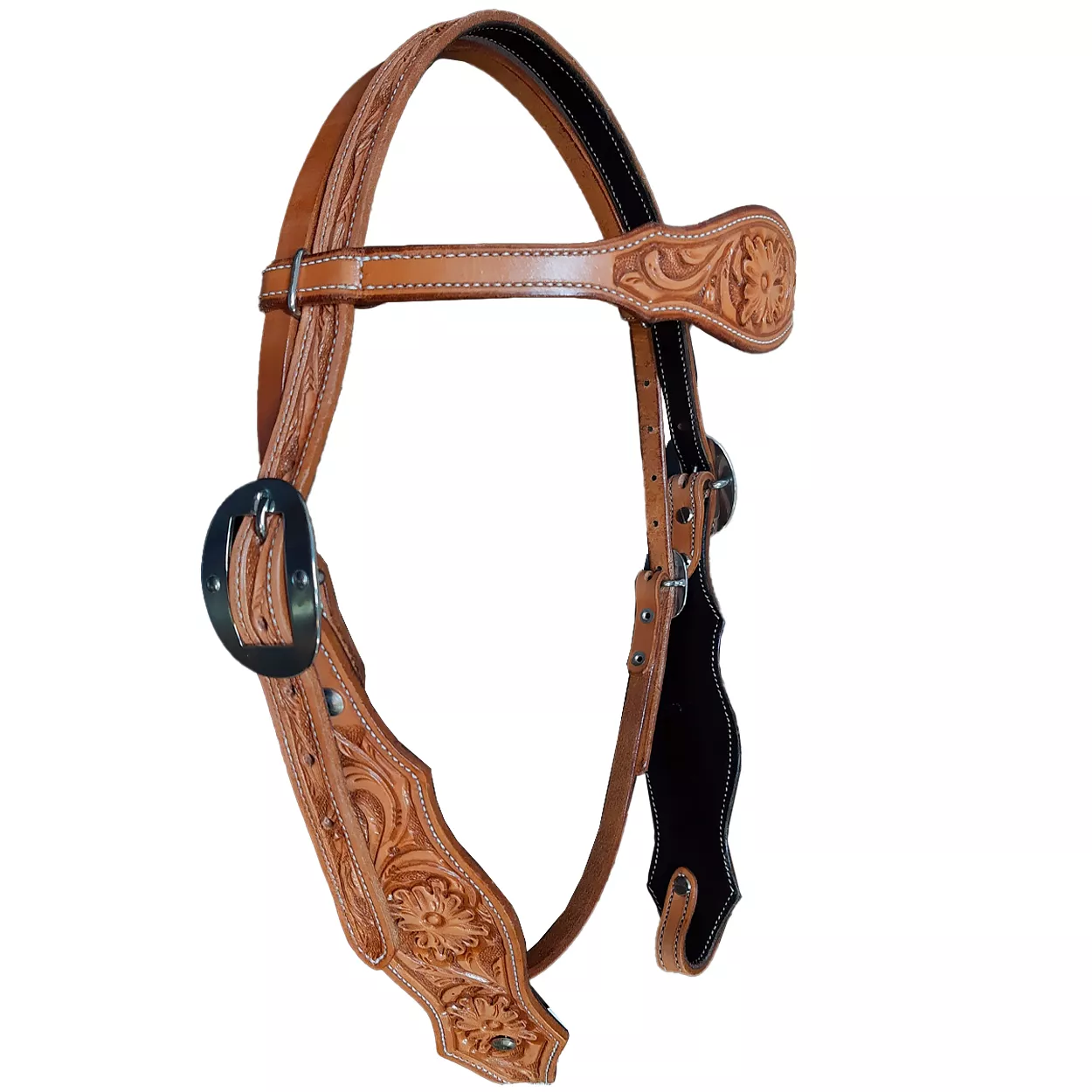 CABECADA COURO BOOTS HORSE TESTA - AL BORDADO FLOR CARAMELO