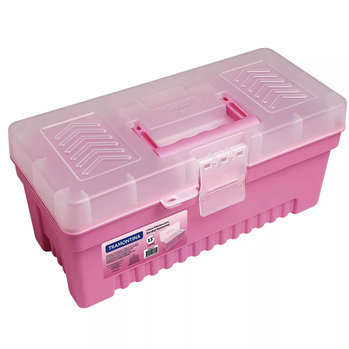 Caixa Plástica Para Ferramentas Com Bandeja Removível 13'' Rosa