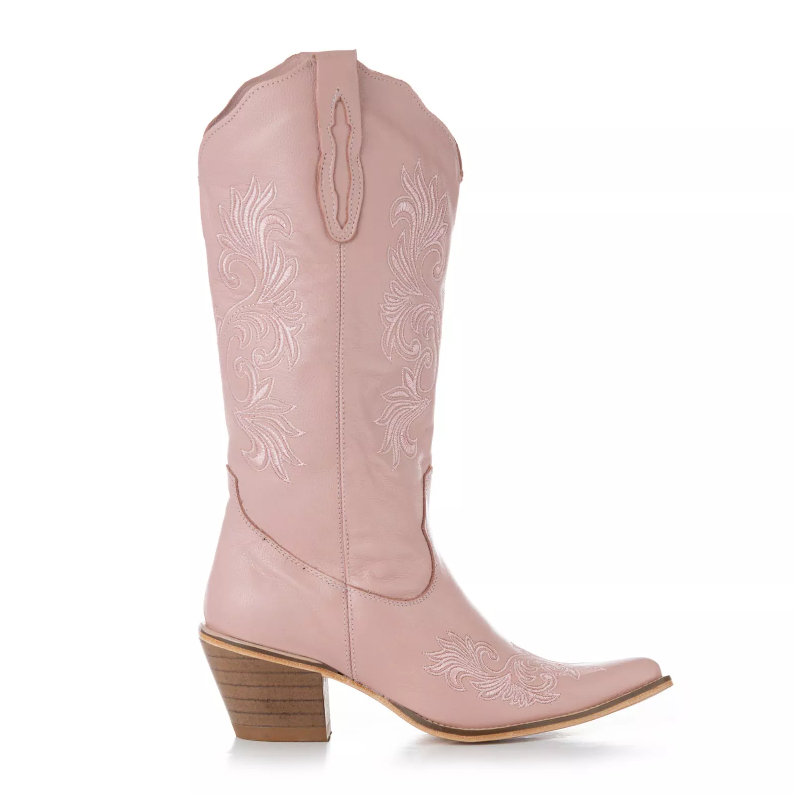 Bota Texana Feminina Couro Plume Rosa Bordados Rosa - Silverado Botas ...