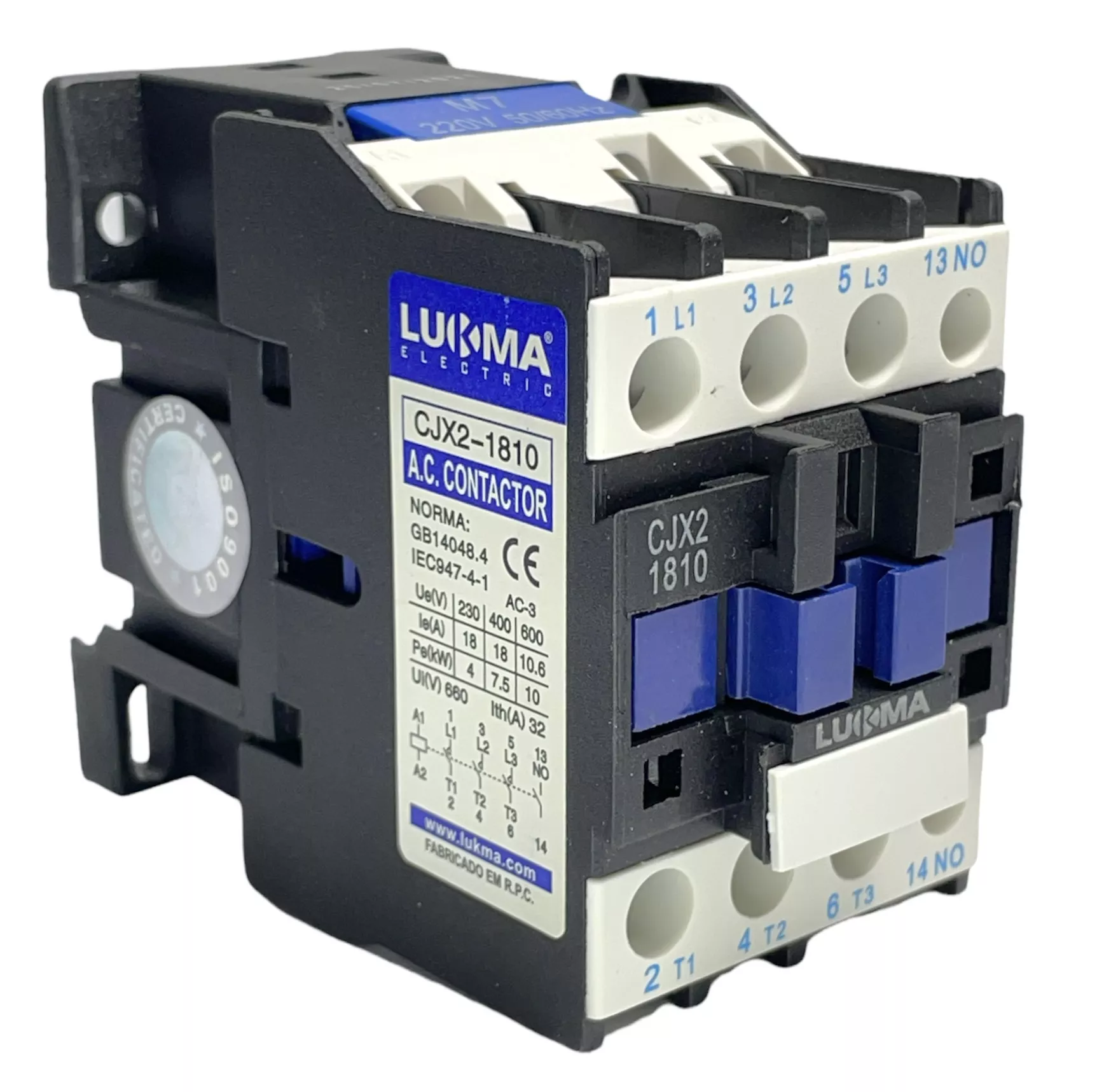 Contator Tripolar Lukma 18A 220Vca 1NA CJX21810 50/60Hz | MAQPART