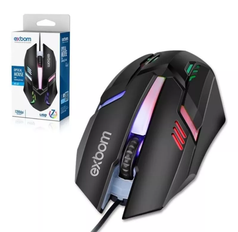 Mouse Gamer USB com Iluminação RGB e 1200 DPI - Exbom MS-62