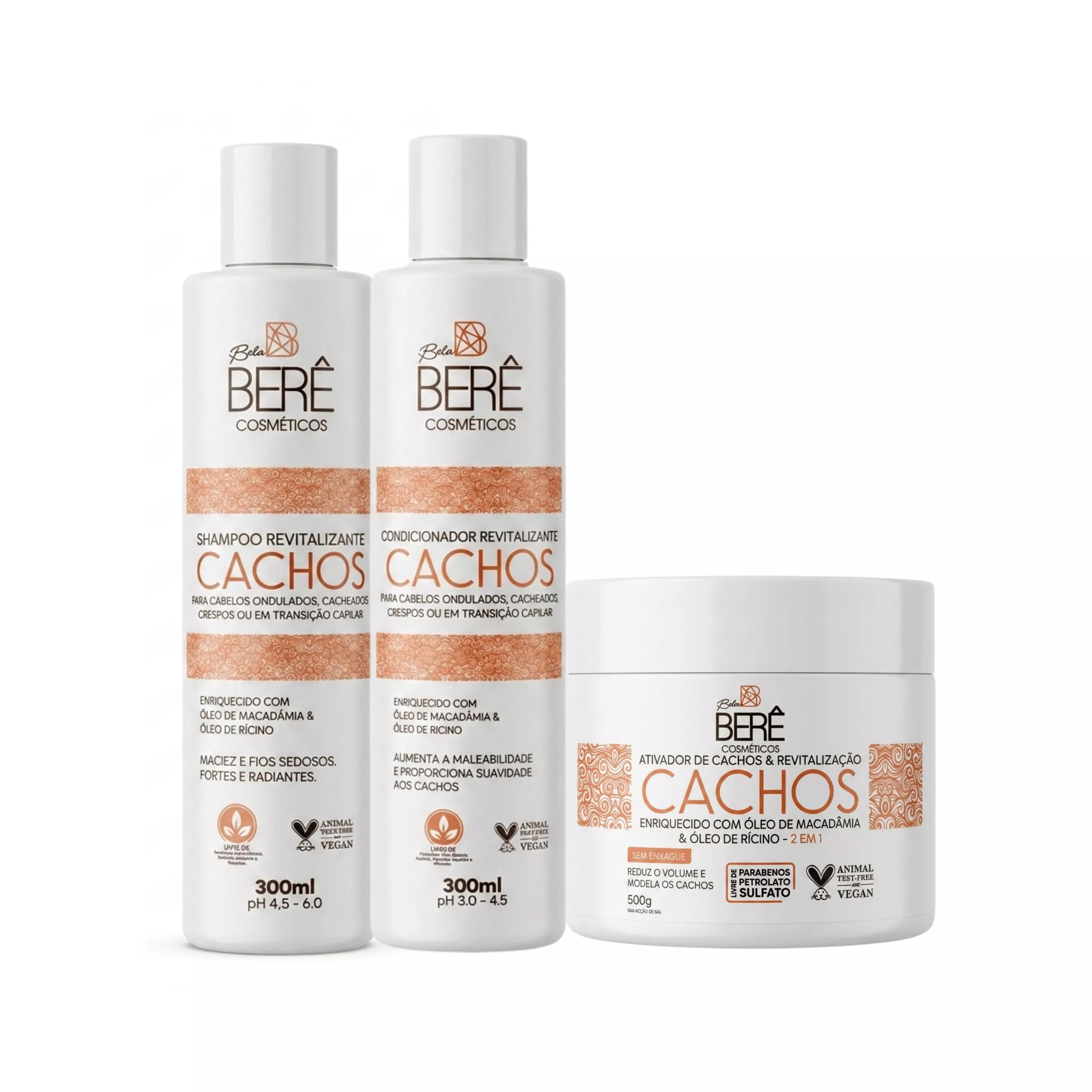 Kit Cachos Revitalização com Macadâmia e Rícino 300ml | BELABERE