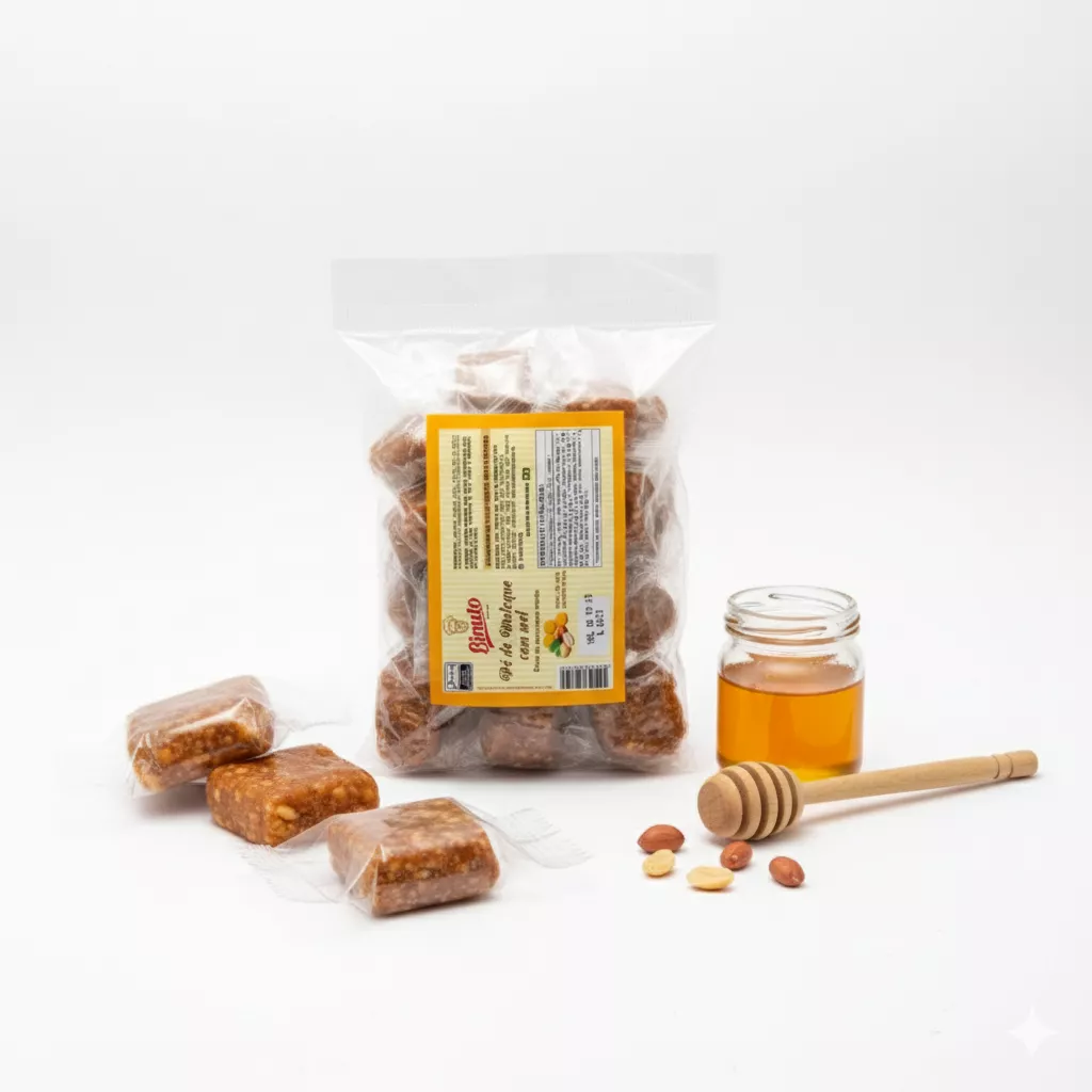 Pé de Moleque com Mel 250g Pacote com 20 und. | Binuto Alimentos