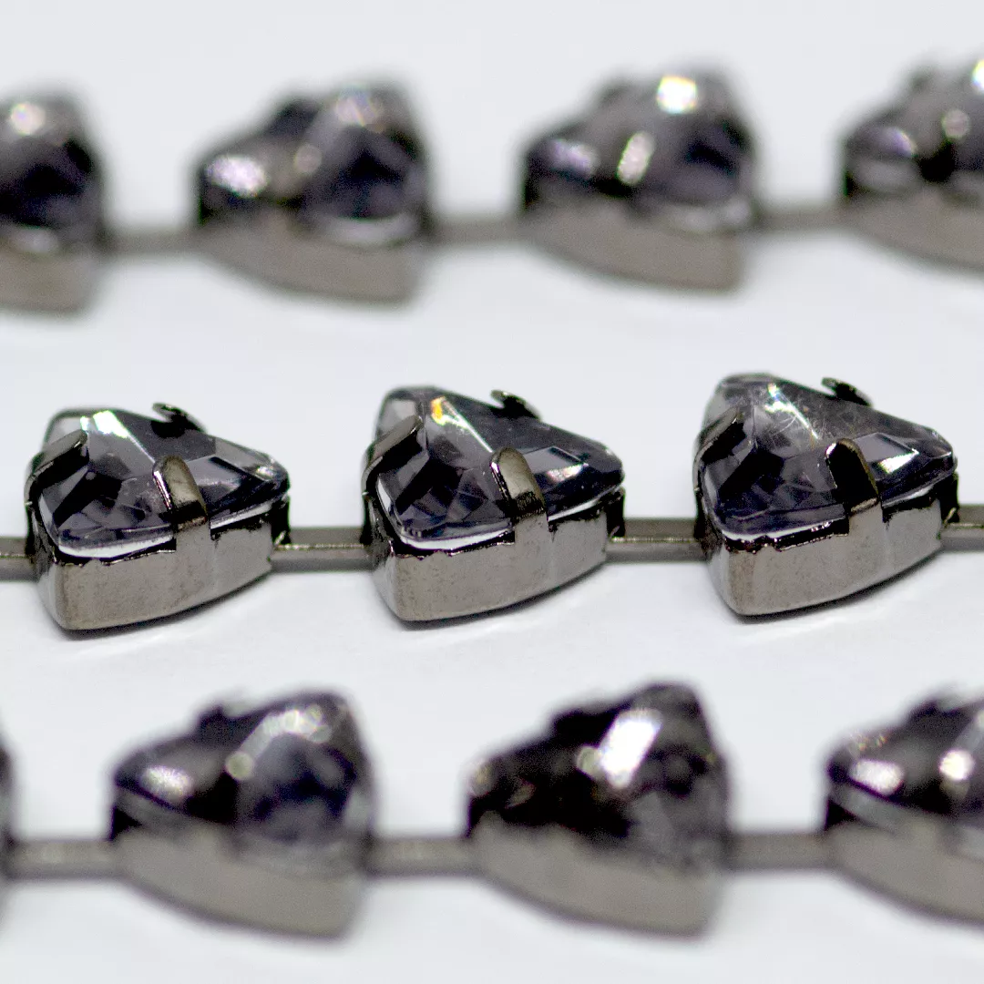 Corrente de Strass Trix 10x10mm - Black Diamond, Banho Grafite | BM Strass