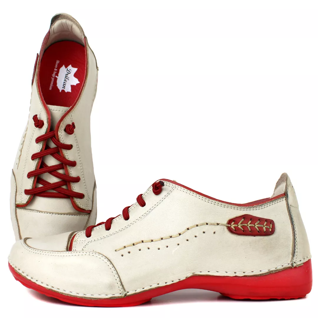 Tênis Feminino de Couro Legítimo com Palmilha em Gel - Off White