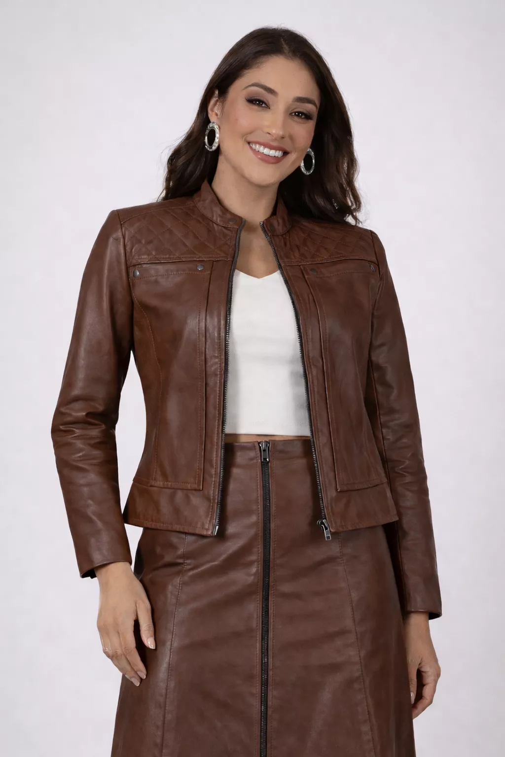 Jaqueta de Couro Chocolate Yara | Elite Couro Store
