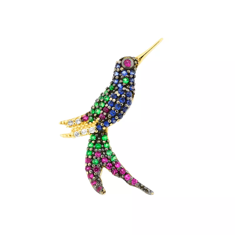 Pingente Beija-Flor com Zirconias Coloridas em Ouro 18K