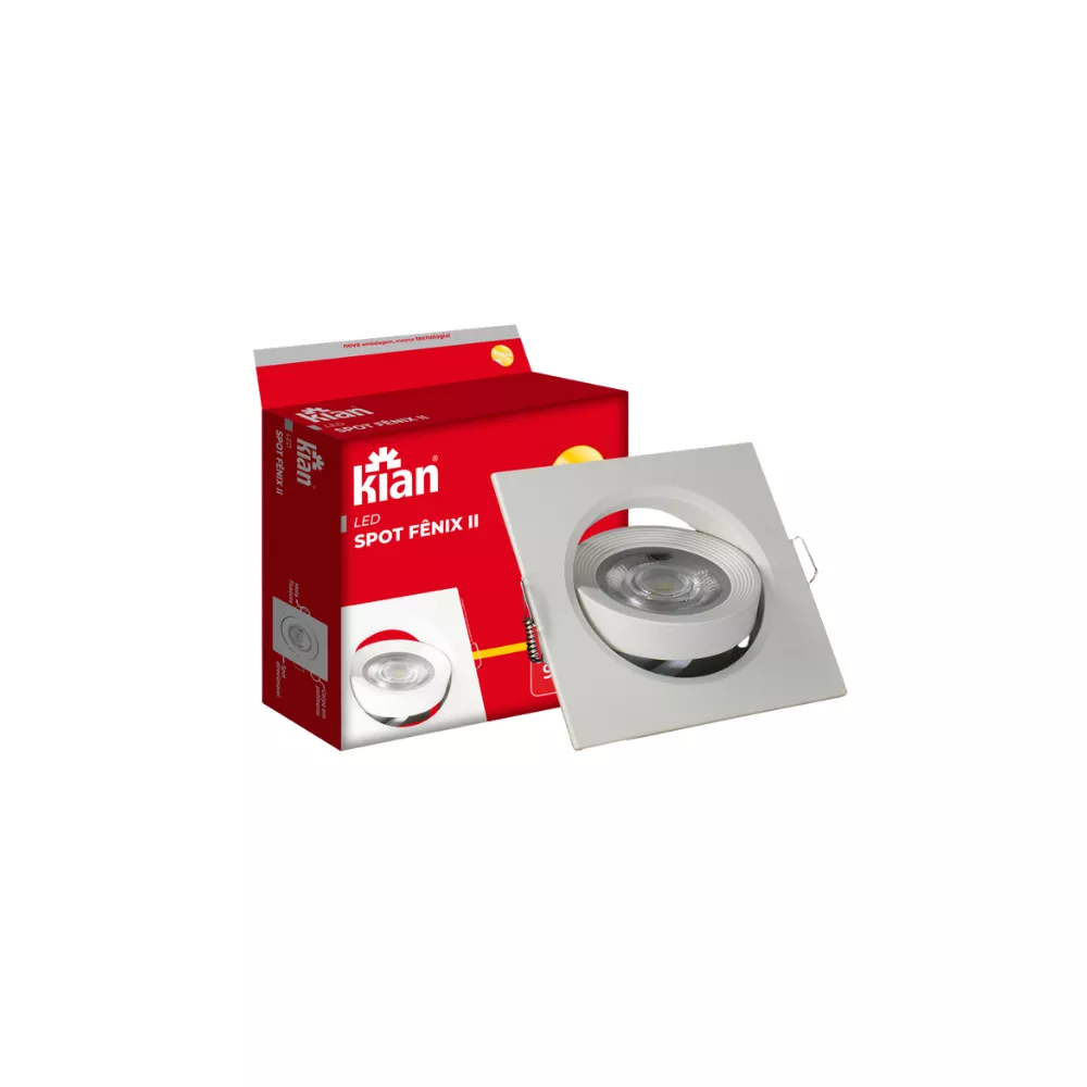 Spot LED Embutir Quadrado FENIX II 3W 3000K Branco MR11 - KIAN