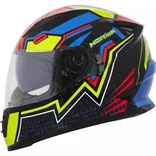 Capacete Norisk Ff302 Wizard - Preto Verde Azul Moto One