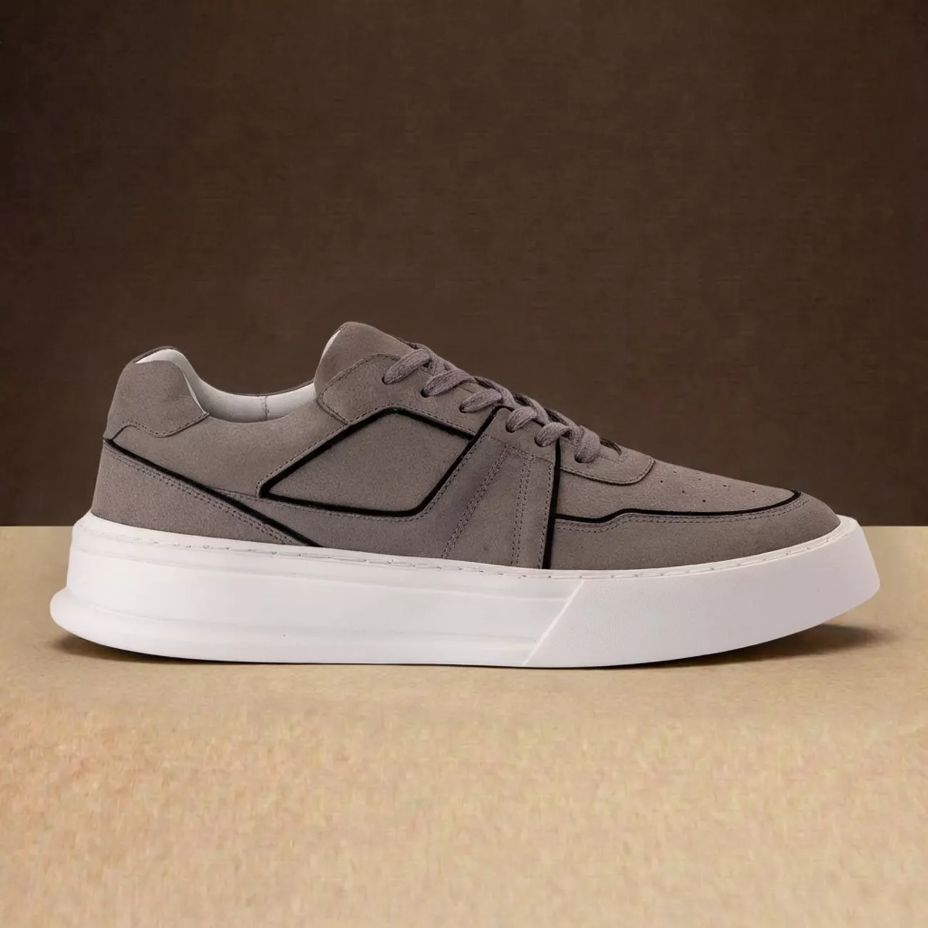 Sneaker Tênis Casual Estiloso Cadarço Selaria Cinza Nobuck Selaria