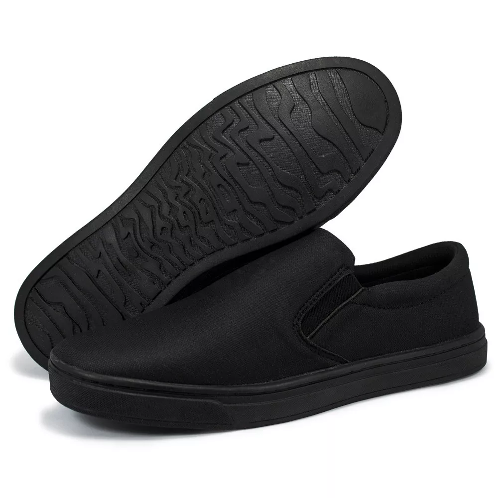 Tênis Slip On Casual Calce Fácil Lona Sola Caixa Preta - Preto