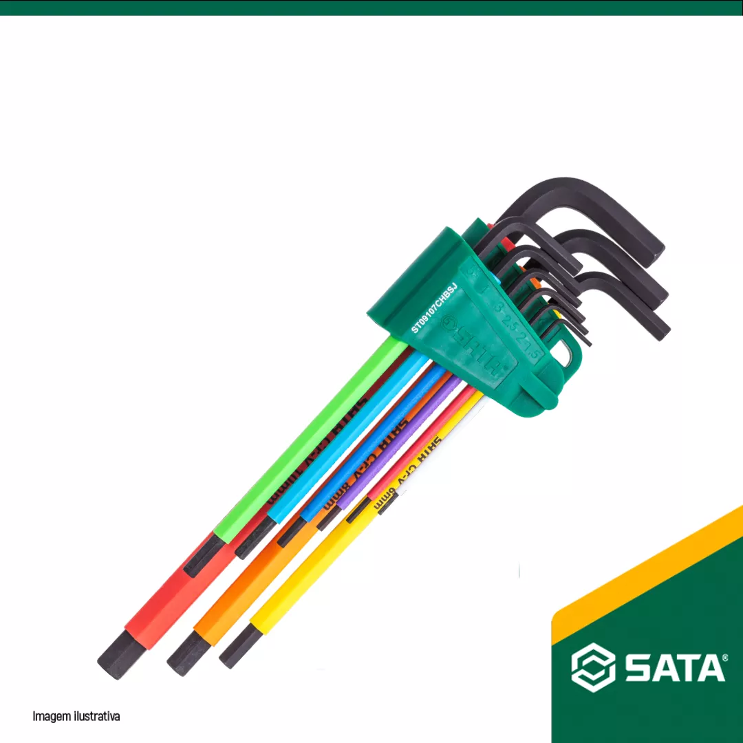 Jogo De Chave Allen Longa De 1,5 á 10mm Colorida 9 peças Da Sata