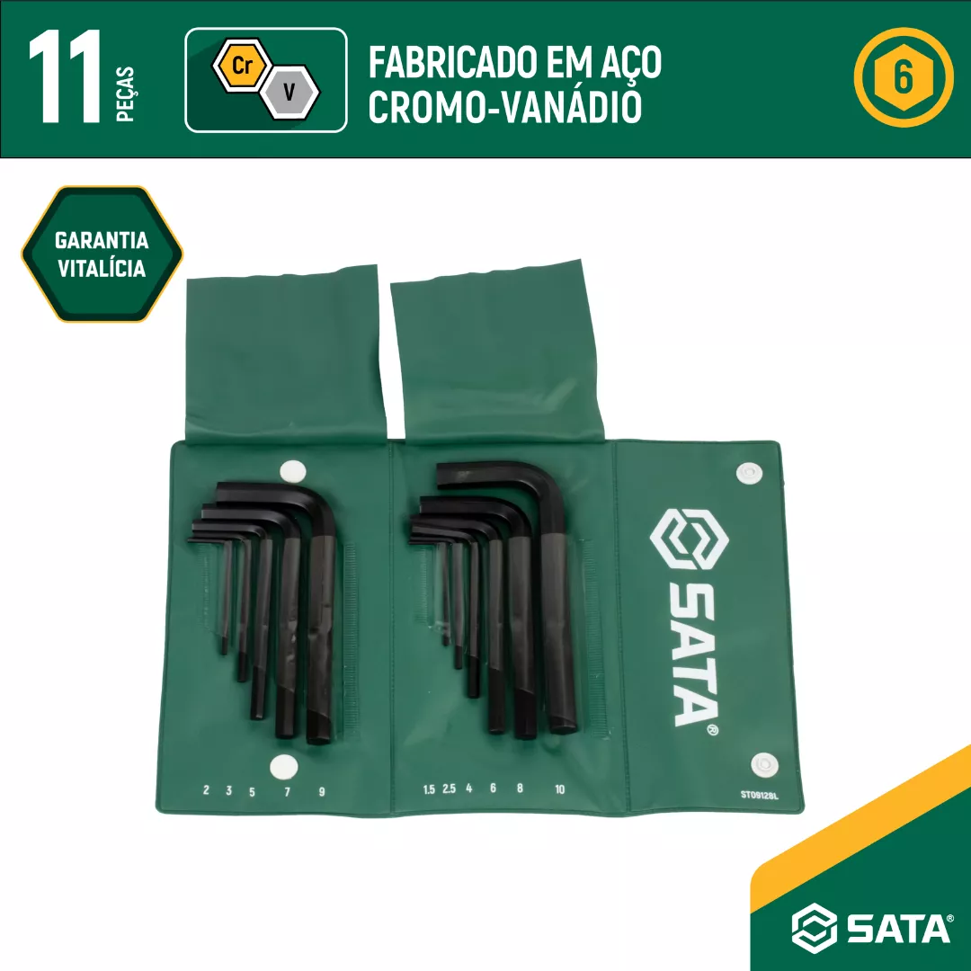 JOGO DE CHAVE ALLEN CURTA 1,5 X 10MM 11 PCS SATA | Palma Parafusos