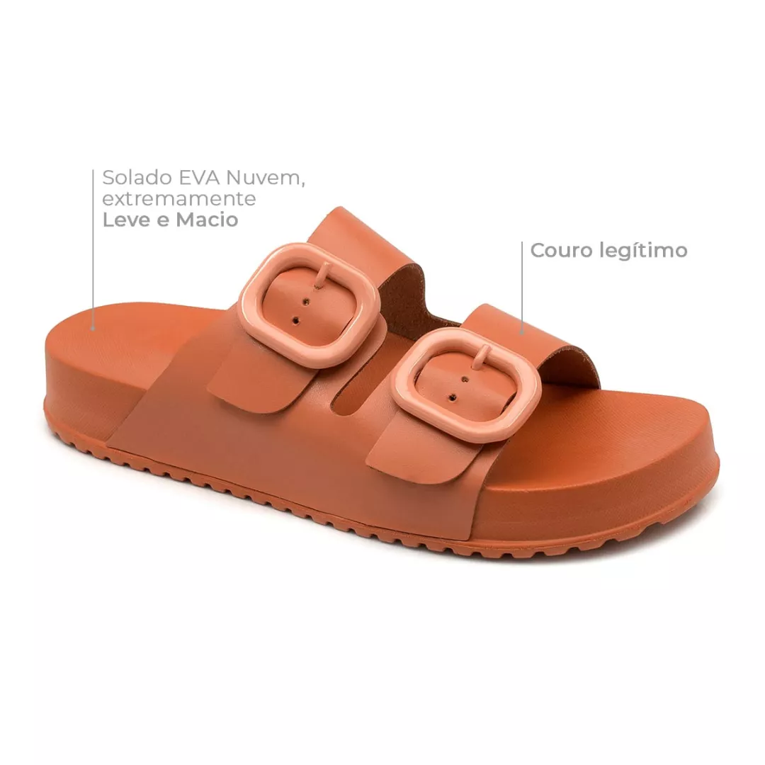 Birken Sandália Flat Coral Solado Nuvem Tiras em Couro Legítimo ...