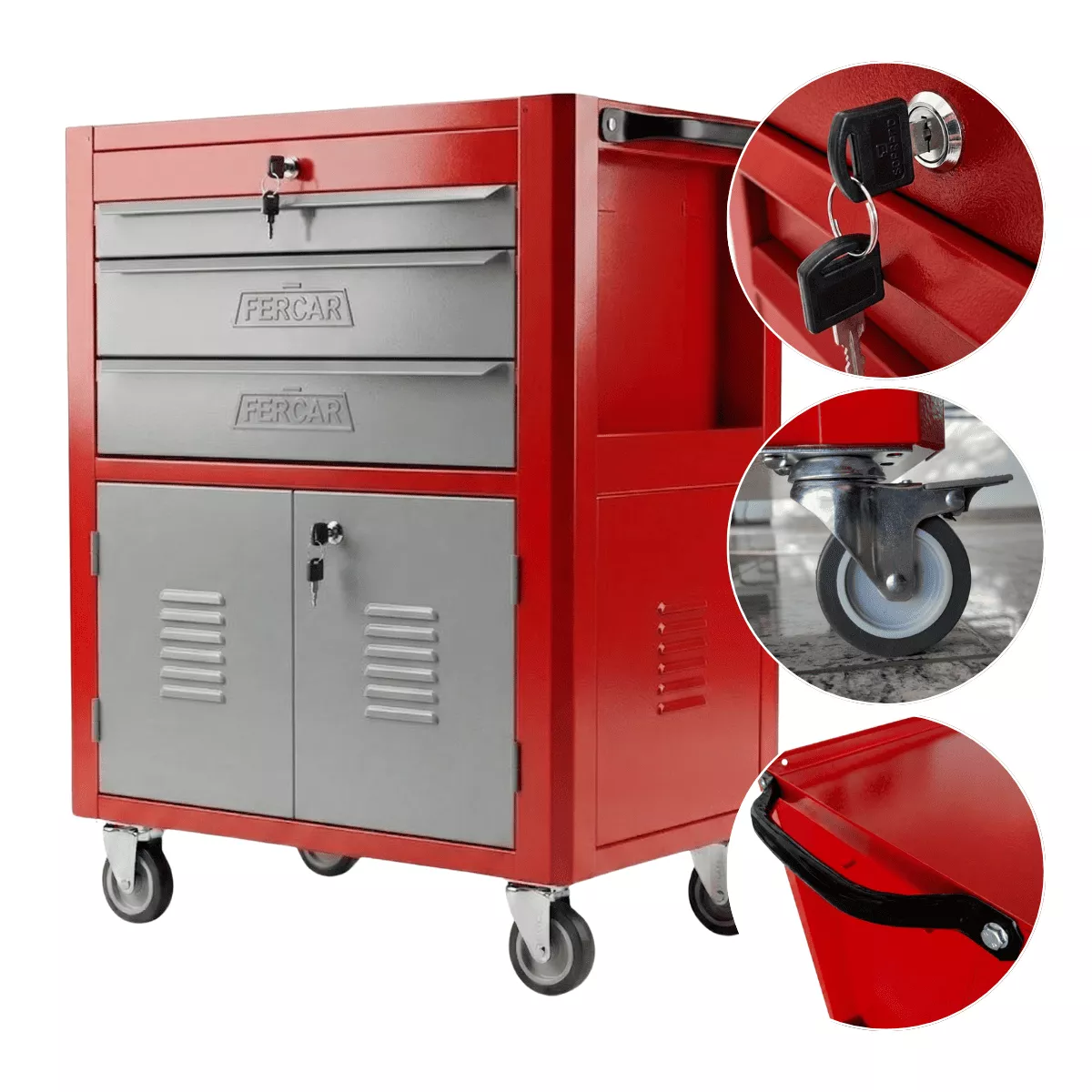 Carrinho de Ferramentas 03 Gavetas C-06 Vermelho - FERCAR | Ritec