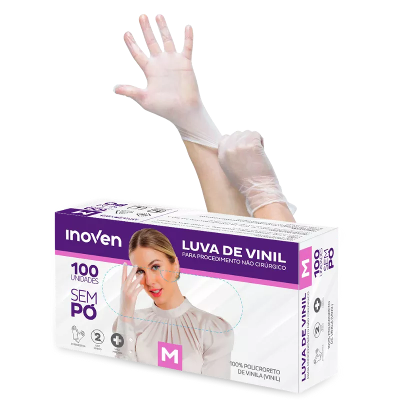 LUVA VINIL S/PO INOVEN (M) - Cx 100(10)* | Só Embalagens & Descartáveis
