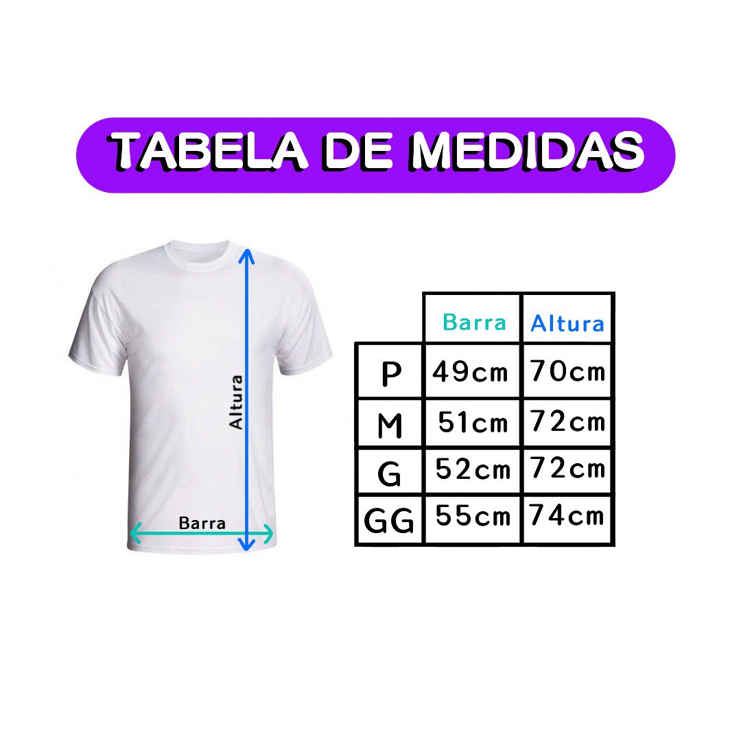 Tabela de medidas da Camiseta