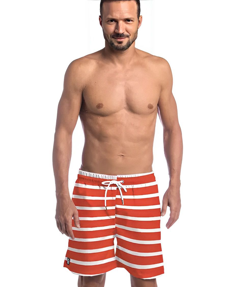 SHORT FORTHEM Listrado Laranja e Branco 0110 | Forthem