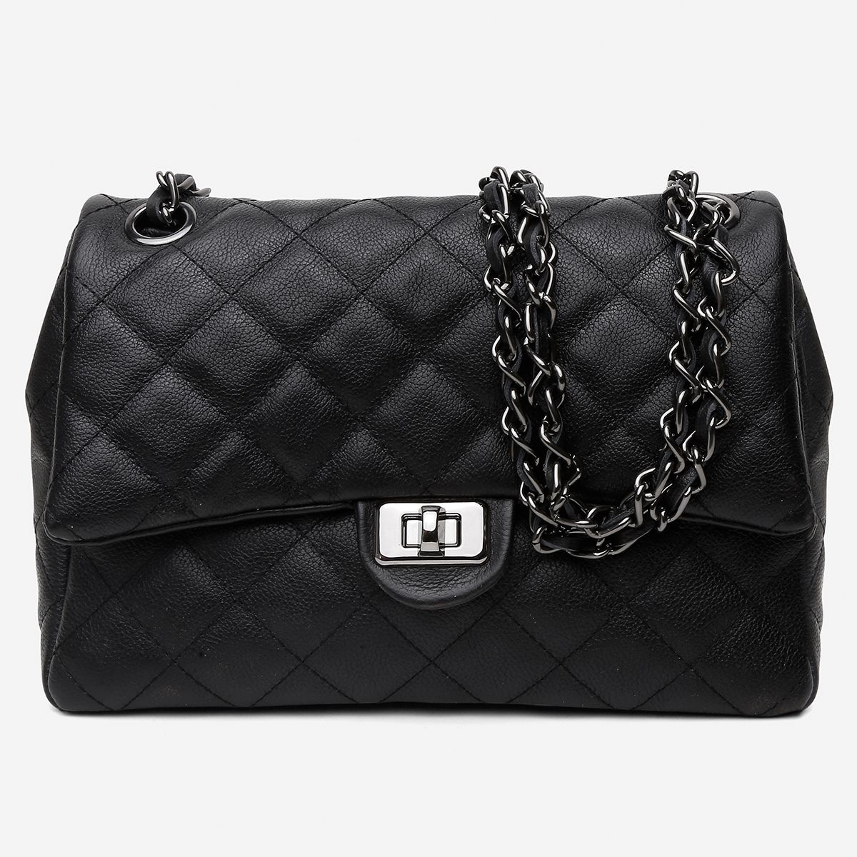 Bolsa Feminina de Couro Legítimo Preto Vittal Barbara Design Matelassê