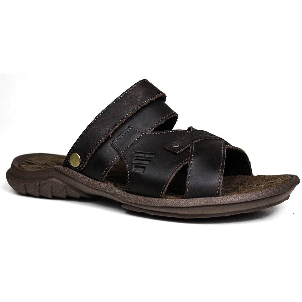 Sandália Papete Masculina De Couro Chocolate 2200 - DCB2200LTCHC