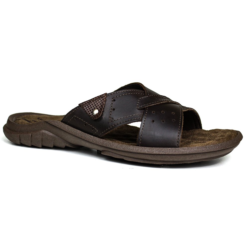 Chinelo Masculino De Couro Chocolate 5200 - DCB5200LTCHC
