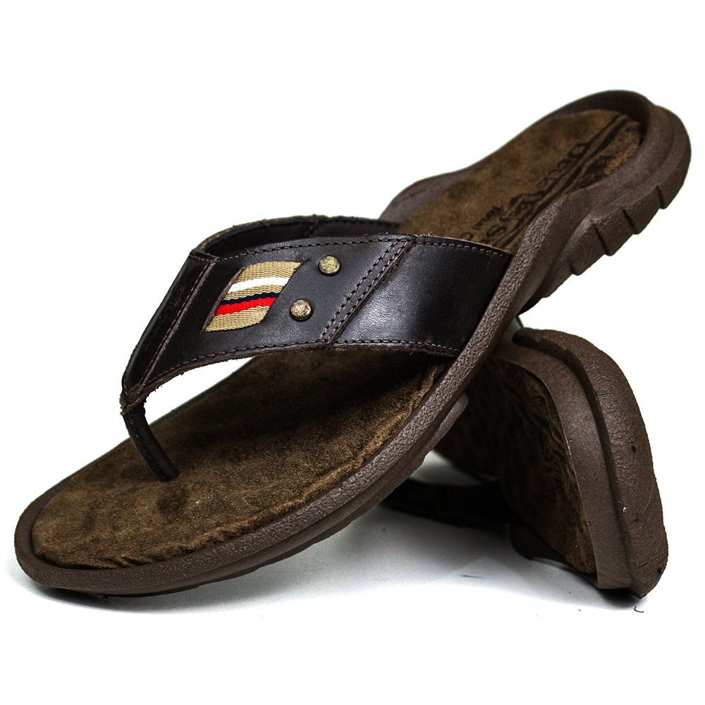 Chinelo Masculino De Couro Marrom 100 - DCB0100LTCHC
