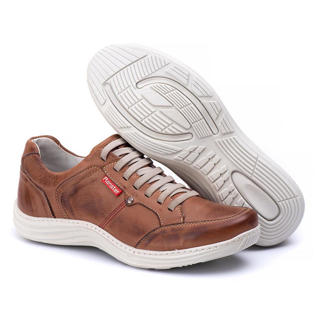Sapatênis Casual Conforto Couro Marrom Claro - RT3000MSTCAS — imagem 2