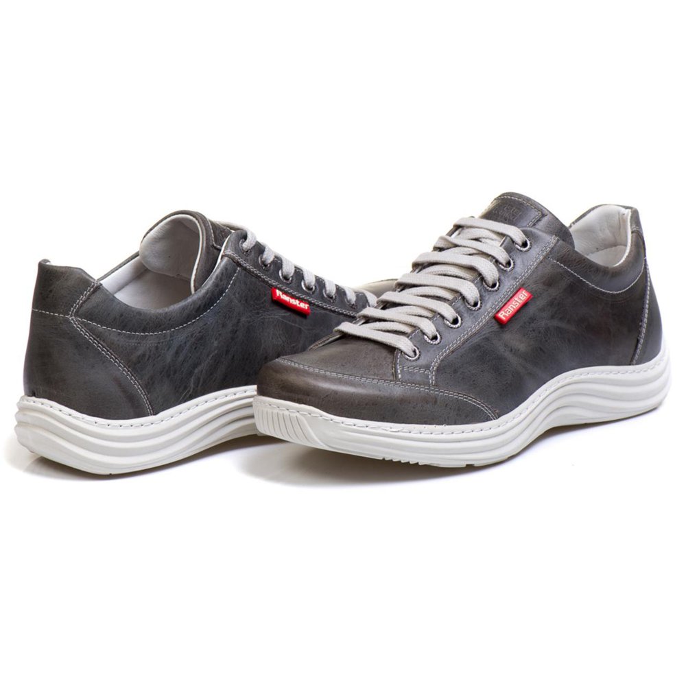 Sapatênis Casual Conforto Couro Cinza 3001 - RT3001MSTGRF