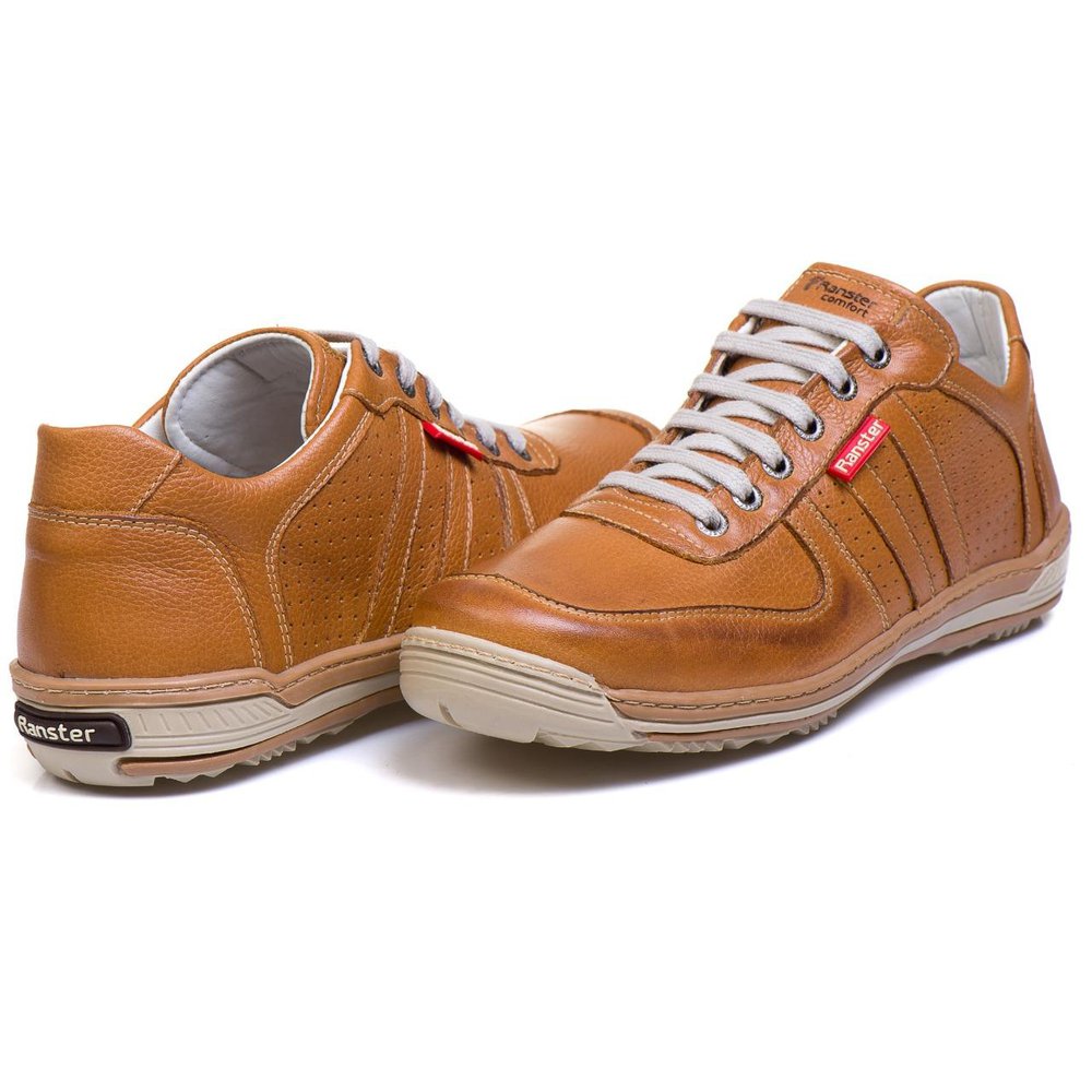 Sapatênis Casual Conforto Couro Marrom Claro - RT3002FLOCAS — imagem 1