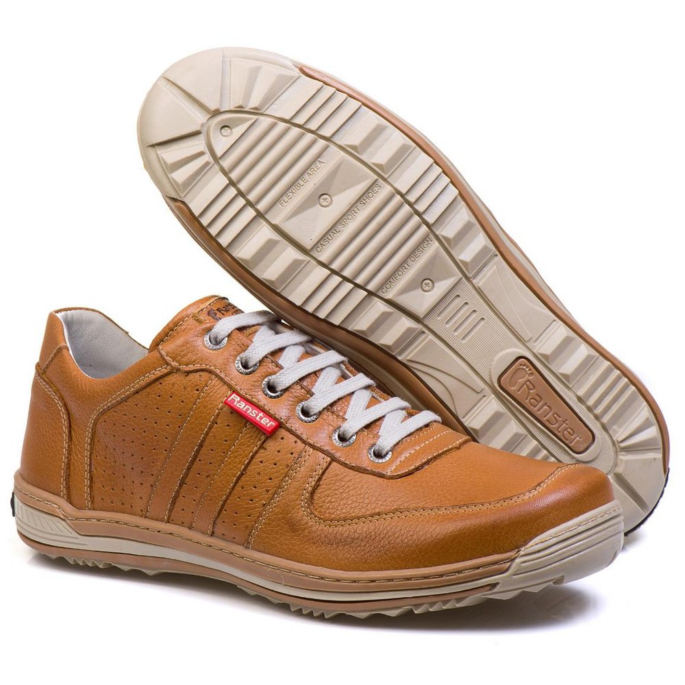 Sapatênis Casual Conforto Couro Marrom Claro - RT3002FLOCAS — imagem 2