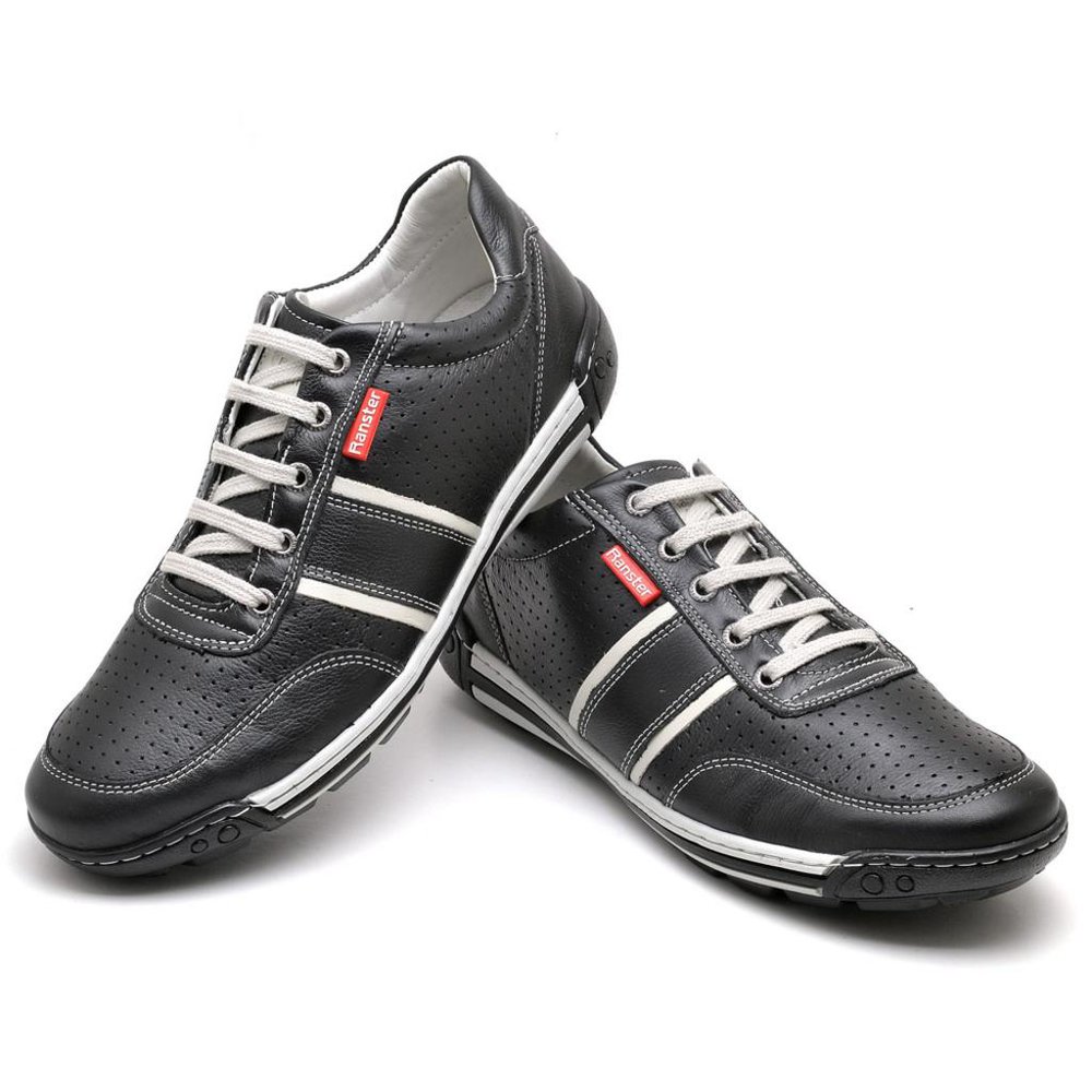 Sapatênis Casual Conforto Couro Preto - RT3004FLOPTO