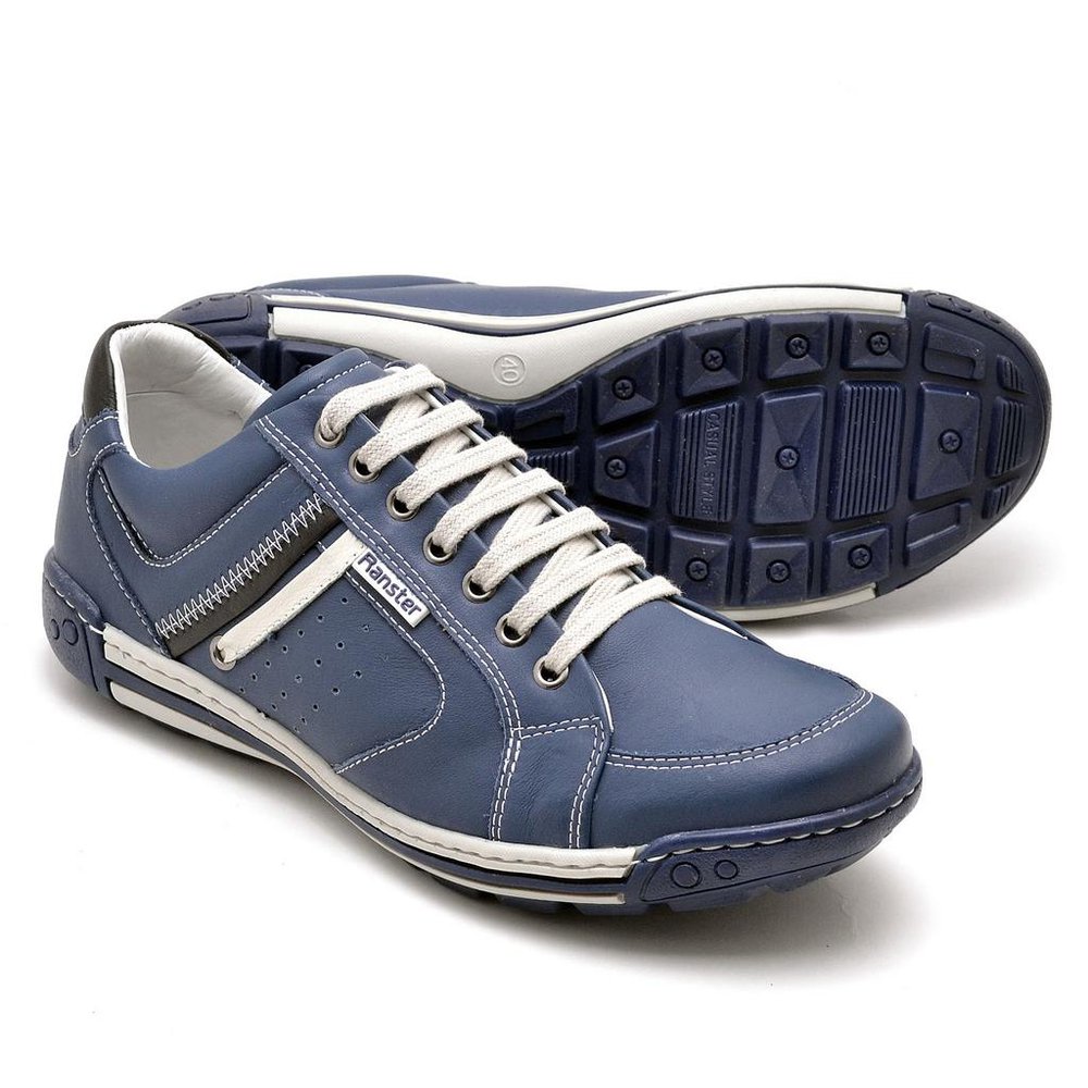 Sapatênis Casual Conforto Couro Azul - RT3007FLOAZU — imagem 1