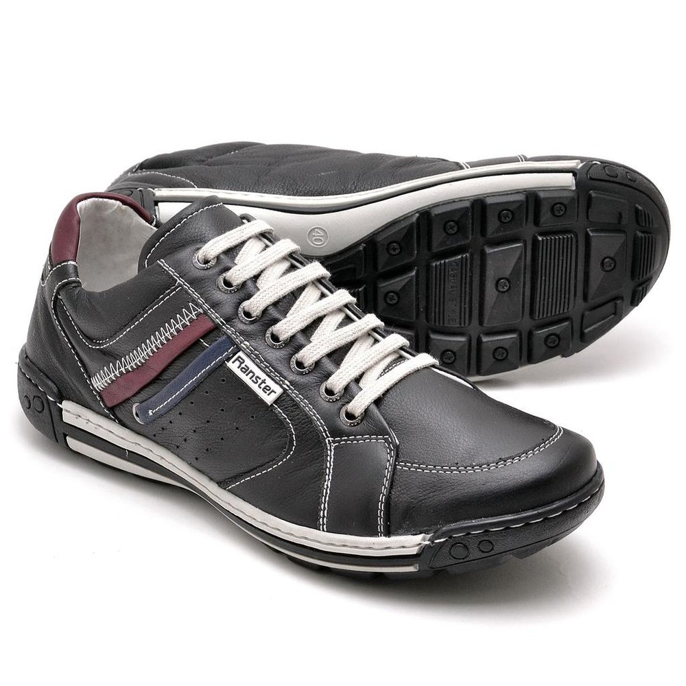 Sapatênis Casual Conforto Couro Preto - RT3007FLOPTO — imagem 2