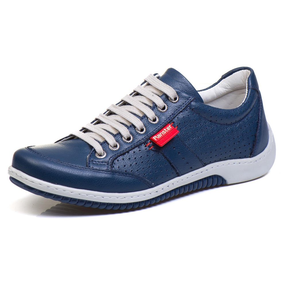 Sapatênis Casual Conforto Couro Azul - RT3016NBKAZU
