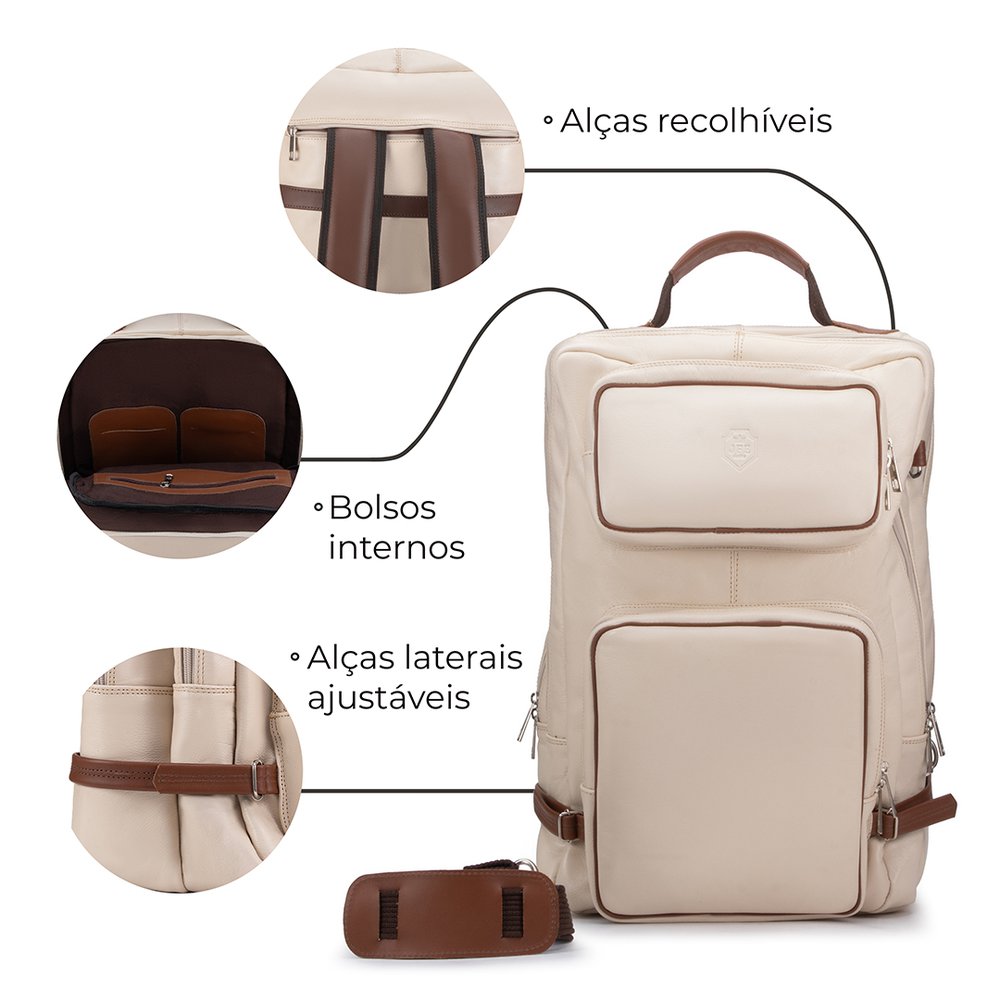 Mochila Multiuso Para Viagem Em Couro Legítimo | JFECOURO