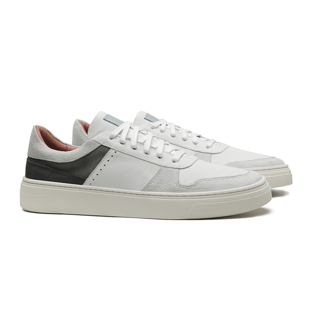 Sapato Sneaker Masculino em Couro Branco e Cinza