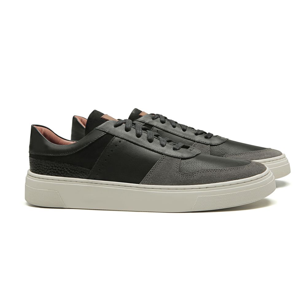 Sapato Sneaker Masculino em Couro Preto e Chumbo -... - Loja AF